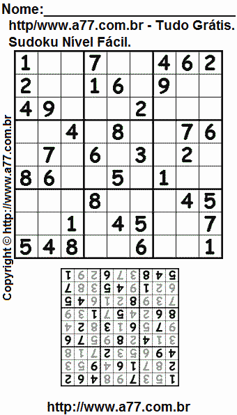 Sudoku Para Impressão Fácil Com Resposta