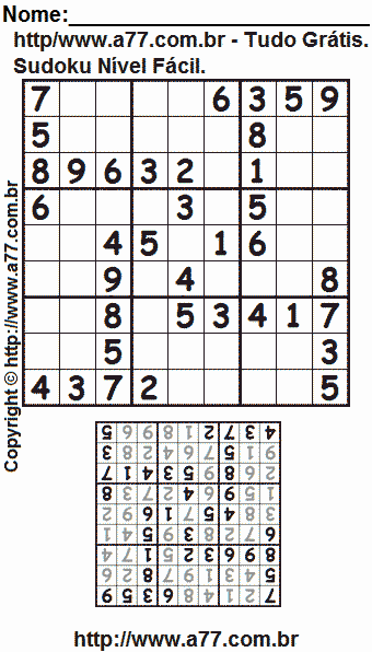 Jogo Sudoku Fácil Com Respostas Para Imprimir. Jogo Nº 661.