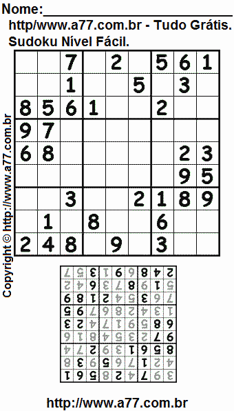 Sudoku Para Impressão Fácil Com Resposta