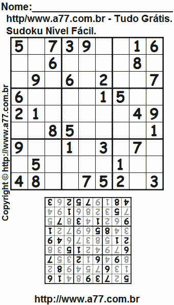 Sudoku Nível Fácil Para Imprimir