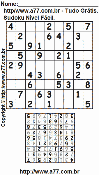 Jogo Sudoku Fácil Com Resposta. Jogo Nº 53.