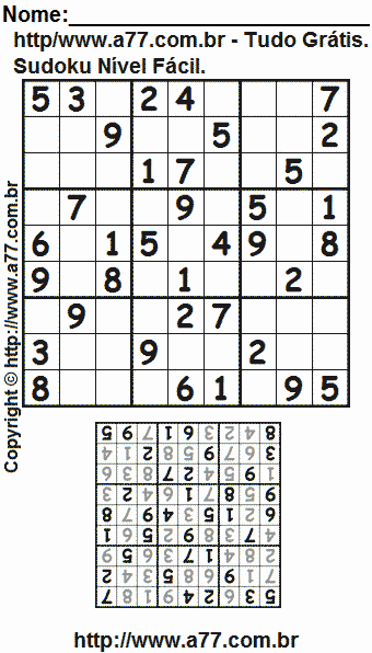 Sudoku Fácil Para Imprimir Com Resposta