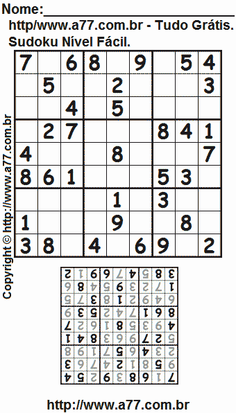 Sudoku Nível Fácil Para Imprimir Com Resposta