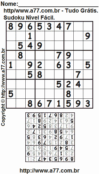 Sudoku Nível Fácil Para Imprimir Com Respostas