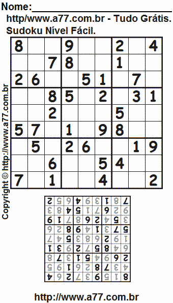 Jogo de Sudoku Para Impressão Com Respostas