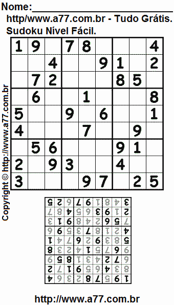 Jogo Sudoku Para Impressão Com Respostas