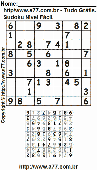 Jogo Sudoku Para Impressão Com Respostas