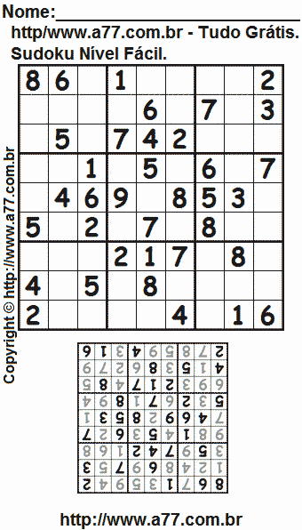 Jogo Sudoku Nível Fácil Para Imprimir Com Respostas