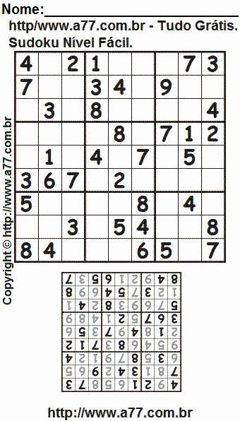 Jogo Sudoku Nível Fácil Para Imprimir Com Resposta