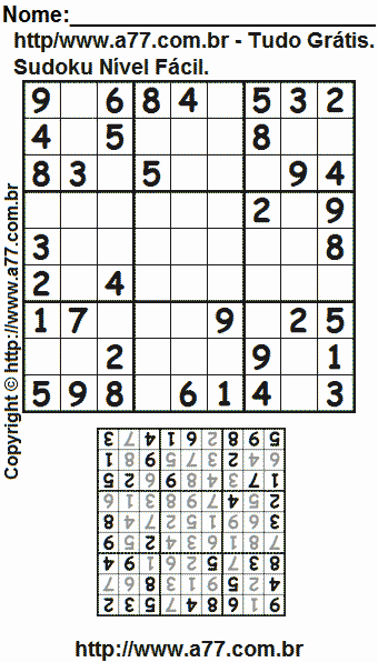 Jogo Sudoku Nível Fácil Para Impressão Com Respostas