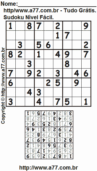 Jogo Sudoku Nível Fácil Para Impressão Com Respostas