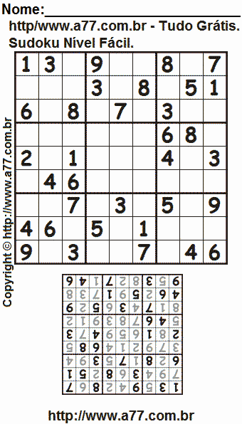 Passatempo de Sudoku Para Imprimir Com Resposta