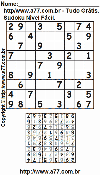 Passatempo de Sudoku Para Impressão Com Respostas