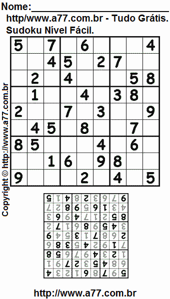 Jogo de Sudoku Para Imprimir Com Resposta