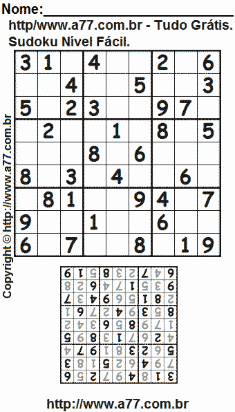 Passatempo Sudoku Para Impressão Com Respostas