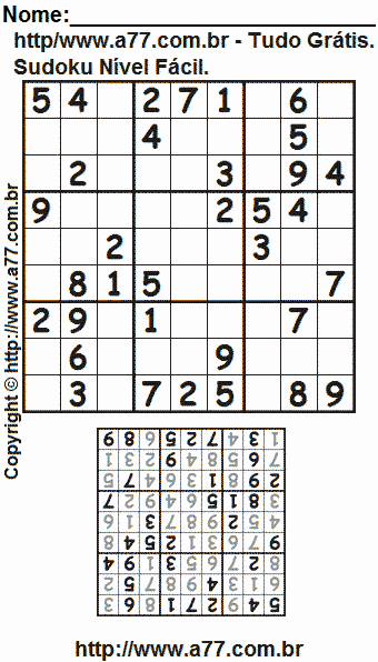 Passatempo Sudoku Para Impressão Com Respostas