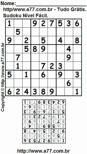 Passatempo Sudoku Nível Fácil Para Imprimir Com Respostas