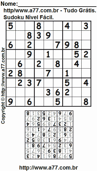 Passatempo Sudoku Nível Fácil Para Impressão Com Respostas