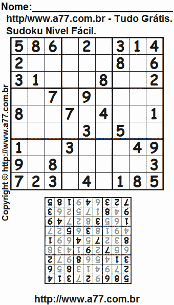 Jogo Sudoku Para Impressão Com Respostas