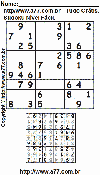 Passatempo Fácil de Sudoku Para Imprimir