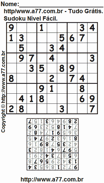 Passatempo Fácil de Sudoku Para Impressão