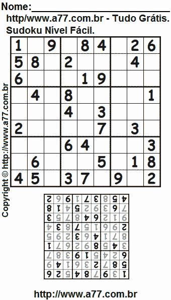 Sudoku Para Impressão Nível Fácil