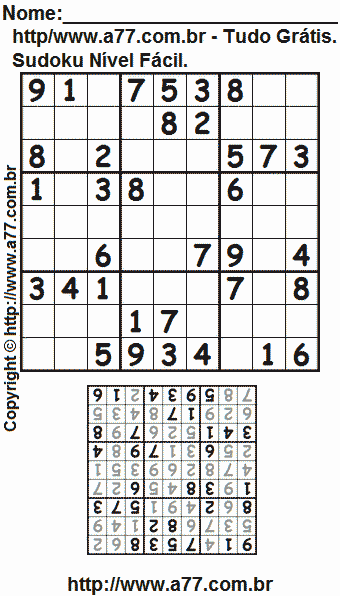 Jogo Sudoku Nível Fácil Para Imprimir Com Respostas