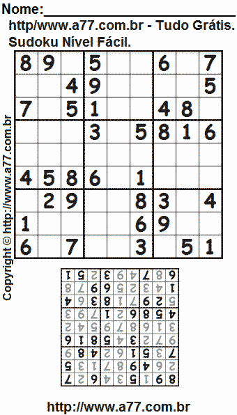 Jogo Sudoku Nível Fácil Para Imprimir Com Resposta