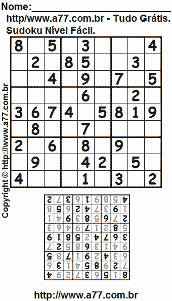 Jogo Sudoku Nível Fácil Para Impressão Com Respostas