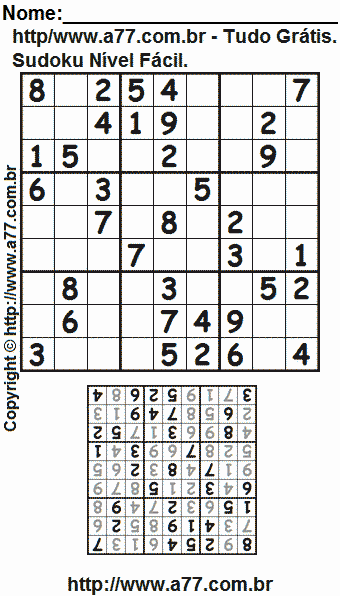 Jogo Sudoku Nível Fácil Para Impressão Com Respostas