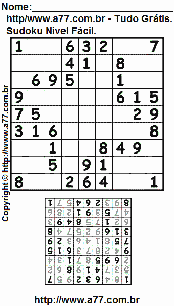 Passatempo de Sudoku Para Imprimir Com Respostas