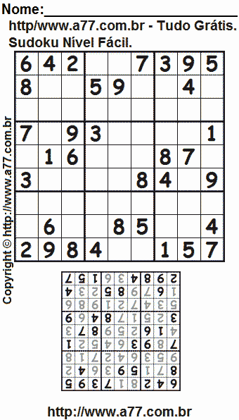 Passatempo de Sudoku Para Imprimir Com Resposta