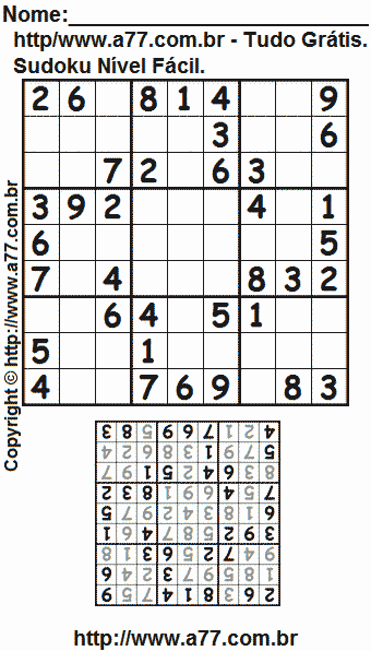 Passatempo de Sudoku Para Impressão Com Respostas