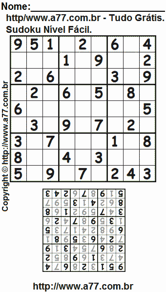 Sudoku Para Impressão Grátis Nível Fácil