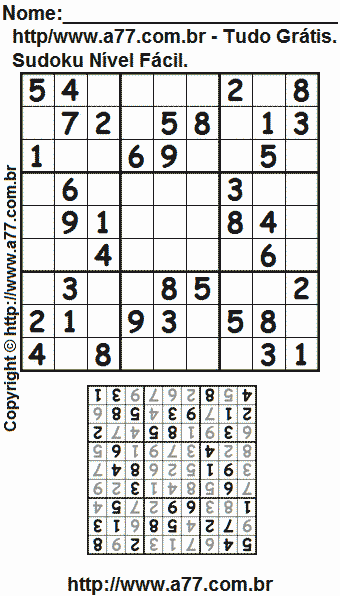 Sudoku Para Imprimir Fácil Com Resposta