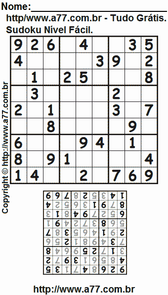 Sudoku Para Impressão Fácil Com Respostas