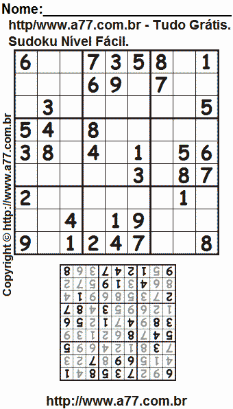 Sudoku Para Impressão Fácil Com Resposta