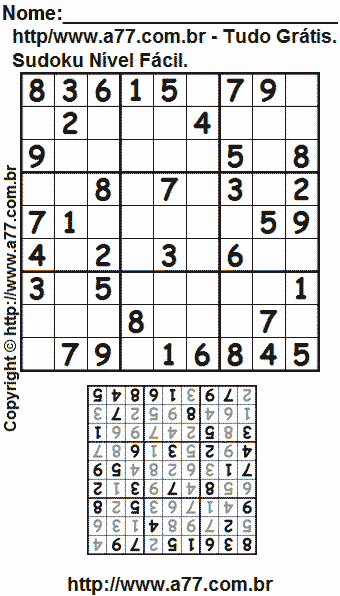 Sudoku Nível Fácil Para Imprimir Com Respostas