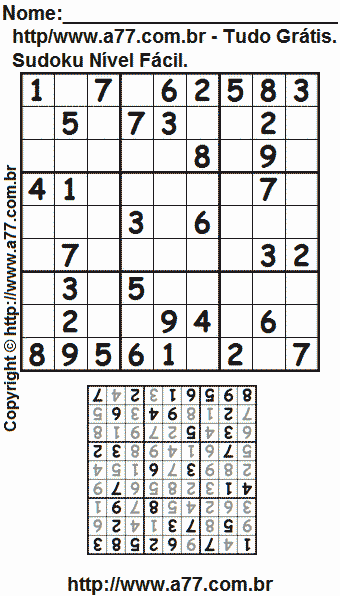 Sudoku Fácil Para Imprimir Com Resposta