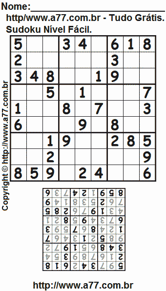 Sudoku Nível Fácil Para Imprimir Com Resposta