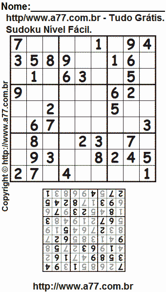 Passatempo Sudoku Para Imprimir Com Resposta