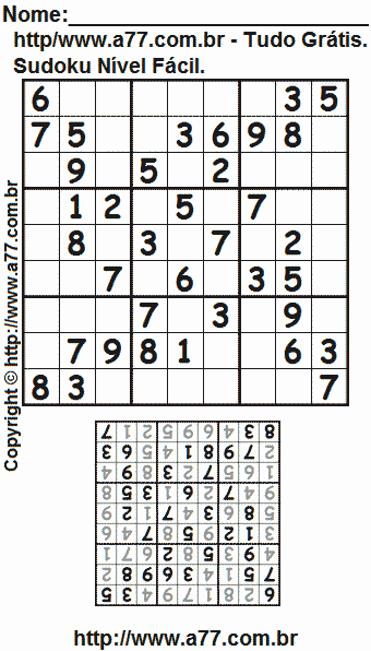 Passatempo de Lógica Matemática Sudoku Com Respostas. Jogo Nº 579.