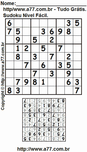 Passatempo Sudoku Grade 9 x 9 Para Imprimir. Jogo Nº 93.