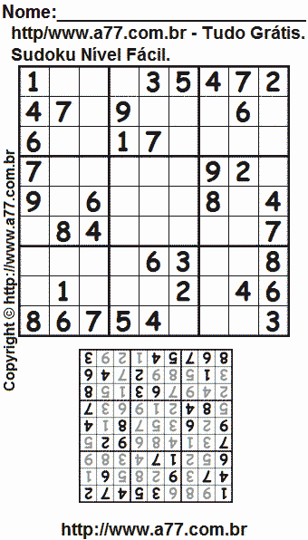 Passatempo Sudoku Nível Fácil Para Imprimir Com Respostas