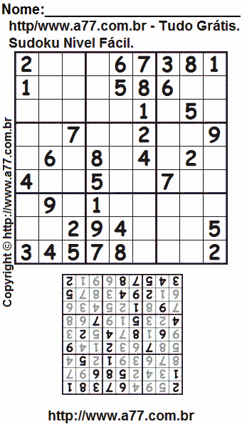 Passatempo Sudoku Nível Fácil Para Imprimir Com Resposta