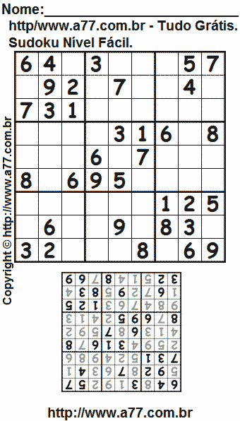 Passatempo Sudoku Nível Fácil Para Impressão Com Respostas