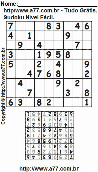 Jogo de Sudoku Para Imprimir Com Respostas