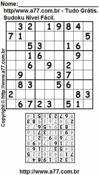 Jogo de Sudoku Para Impressão Com Respostas