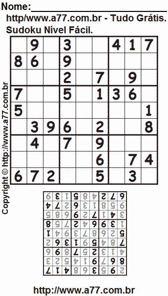 Jogo de Sudoku Para Impressão Com Respostas