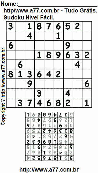 Jogo Fácil de Sudoku Para Impressão